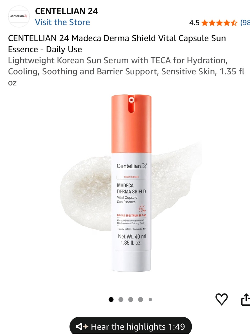 Madeca Derma Shield Vital Capsule Sun Essence — Coral/White SPF